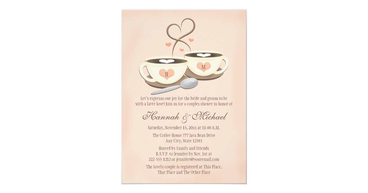 Blush Monogrammed Coffee Cup Heart S Shower Invitation Blush Monogrammed Coffee Cup Heart