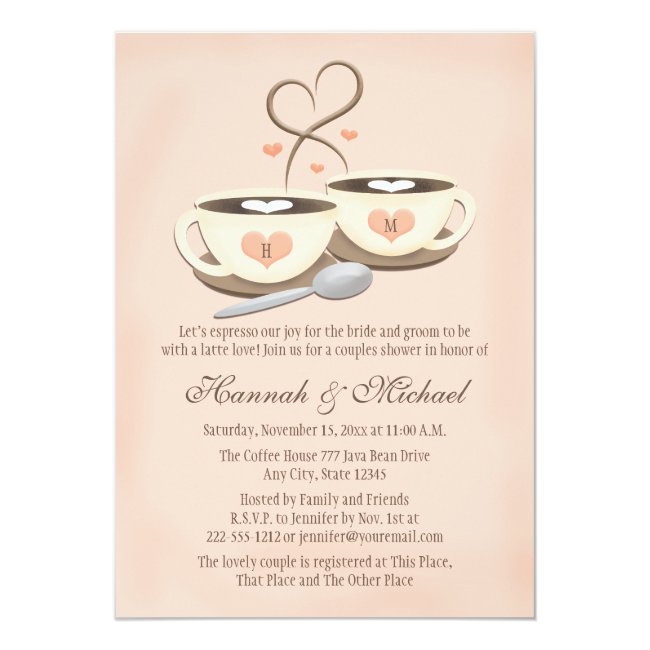 Blush Monogrammed Coffee Cup Heart Couples Shower Invitation