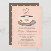 Blush Monogrammed Heart Coffee Cup Bridal Shower Invitation (Front/Back)