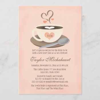 Blush Monogrammed Heart Coffee Cup Bridal Shower Invitation by OccasionInvitations at Zazzle