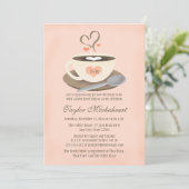 Blush Monogrammed Heart Coffee Cup Bridal Shower Invitation (Standing Front)