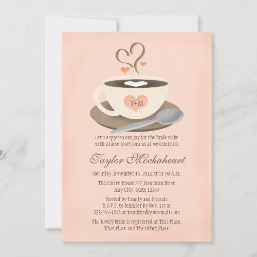 Blush Monogrammed Heart Coffee Cup Bridal Shower Invitation