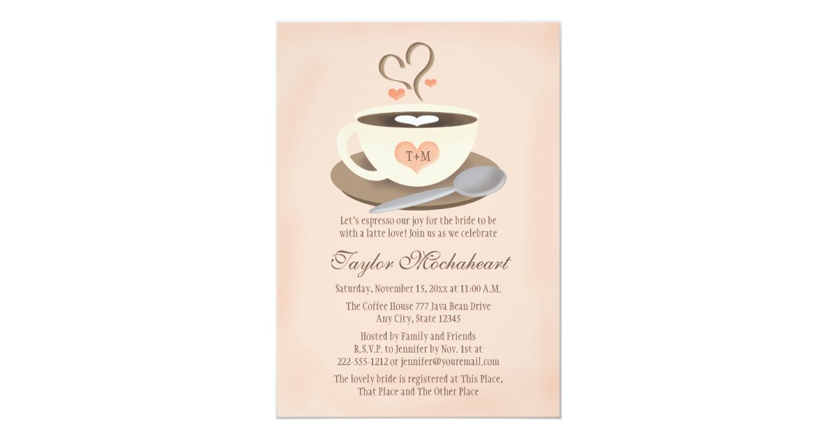 Blush Monogrammed Heart Coffee Cup Bridal Shower Invitation Coffee Cup Bridal Shower Invitation