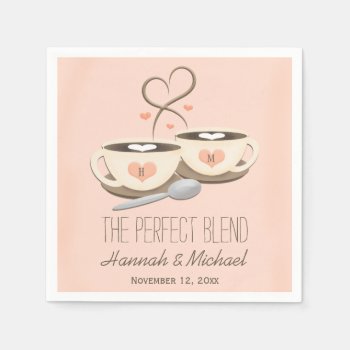 Blush Monogrammed Heart Coffee Cups Wedding Paper Napkins by OccasionInvitations at Zazzle