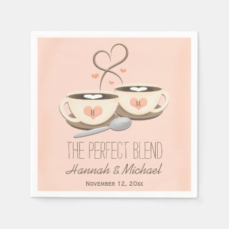 Blush Monogrammed Heart Coffee Cups Wedding Paper Napkins