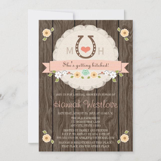 BLUSH MONOGRAMMED HORSESHOE WESTERN BRIDAL SHOWER INVITATION (Front)