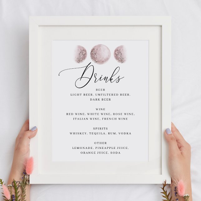 Blush Moon. Celestial Wedding Bar Drinks Menu Sign (Creator Uploaded)