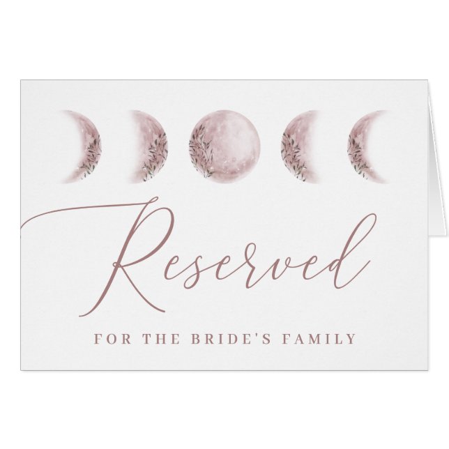 Blush Moon. Celestial Wedding Reserved Table Sign Cards (Front Horizontal)