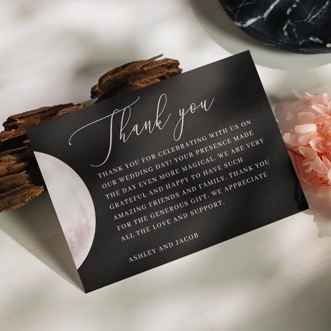 Blush Moon | Elegant Black Wedding Script Design Thank You Card (Creator Uploaded)