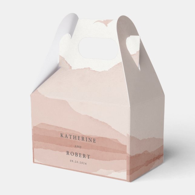 Blush Mountain Range Landscape Monogram Wedding Favor Boxes (Front Side)