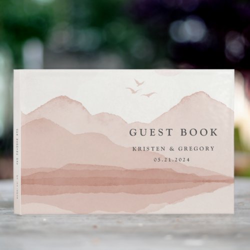 Blush Mountain Range Landscape Wedding Guest Book