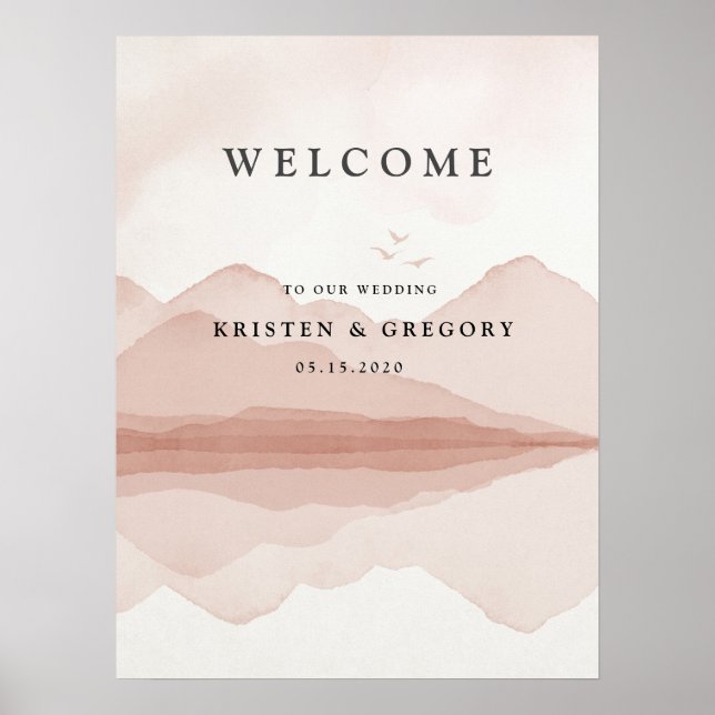 Blush Mountain Range Landscape Wedding Welcome Poster (Front)