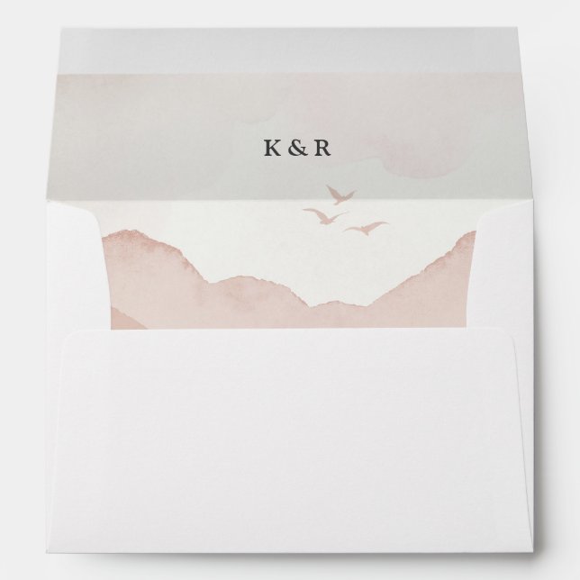 Blush Mountain Range Pre-Addressed Wedding Envelope (Back (Bottom))