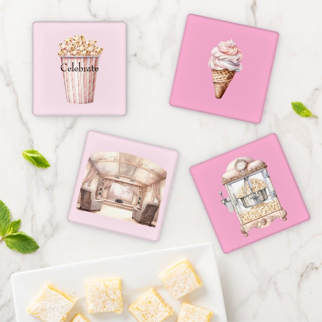Blush Movie Time Popcorn Coaster Set (In Situ)