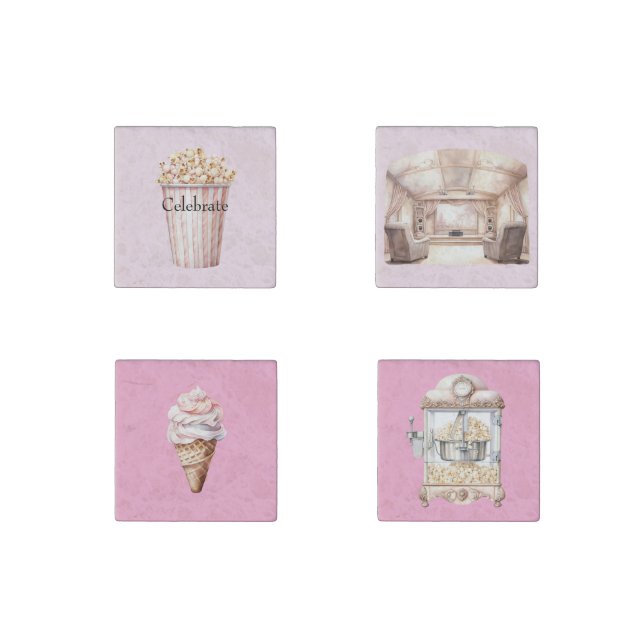 Blush Movie Time Popcorn Stone Magnet (Front)