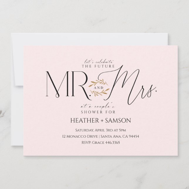 Blush "Mr. + Mrs." Engagement Shower Invitation (Front)