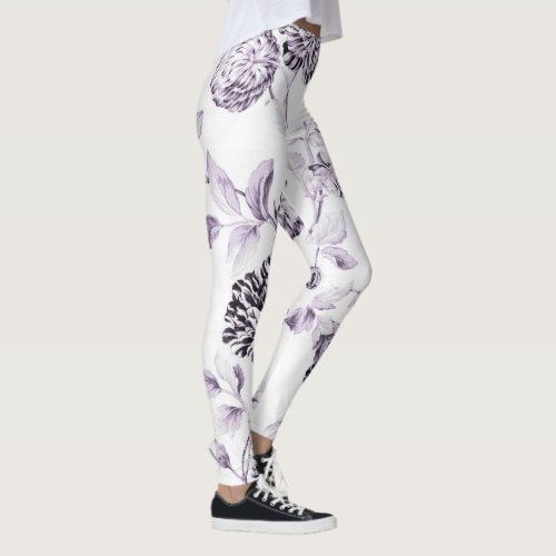 Blush Mulberry Vintage Botanical Floral Toile No2 Leggings