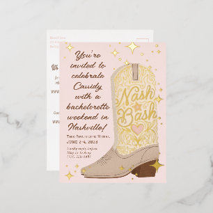 Blush Nash Bash Cowgirl Boot Bachelorette Party Foil Invitation Postcard