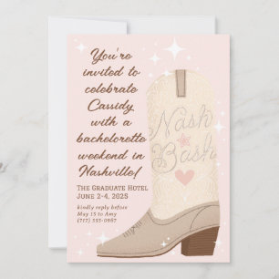 Blush Nash Bash Cowgirl Boot Bachelorette Party Invitation