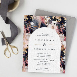 Blush & Navy Abstract Floral Arch Wedding Invitation