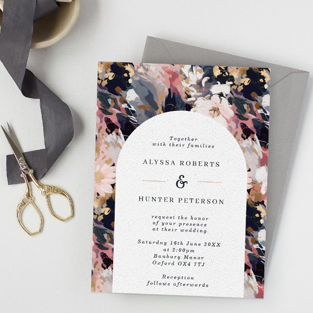 Blush & Navy Abstract Floral Arch Wedding Invitation (Creator Uploaded)
