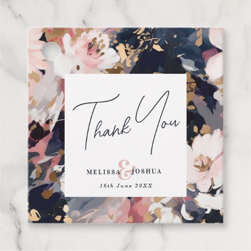 Blush  Navy Abstract Floral Thank You Wedding Favor Tags