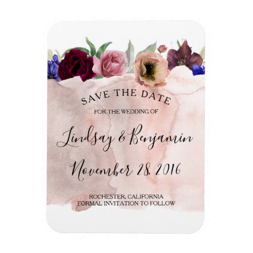 Blush Navy and Burgundy Floral Save the Date Magnet