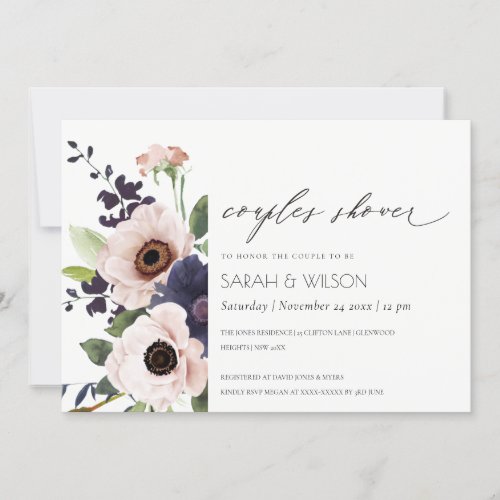 Blush Navy Anemone Floral Couples Shower Invite