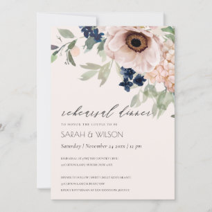Blush Navy Anemone Floral Rehearsal Dinner Invite
