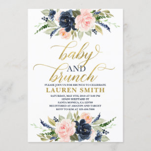Blush navy baby shower invitation, brunch for baby invitation