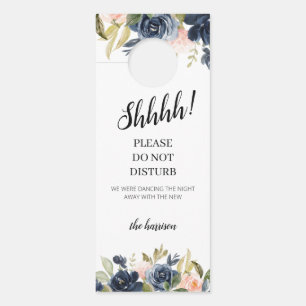 Blush Navy Blossom Wedding Welcome Do Not Disturb Door Hanger