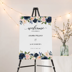 Blush Navy Blossom Wedding Welcome Foam Board