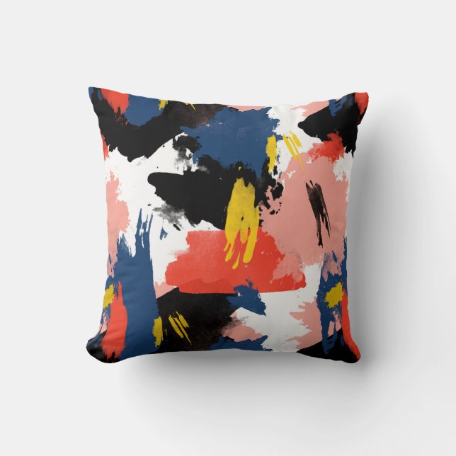 Blush Navy Blue & Black Watercolor Brushstrokes Throw Pillow (Front)