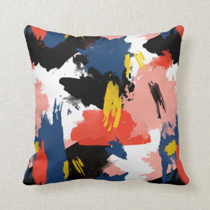 Blush Navy Blue & Black Watercolor Brushstrokes Throw Pillow