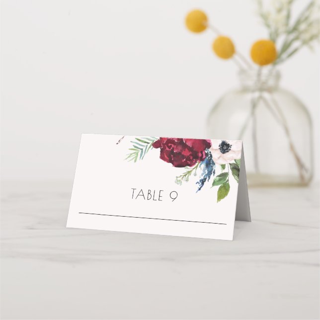 Blush, Navy Blue & Burgundy Wedding Escort  Place Card (Front)