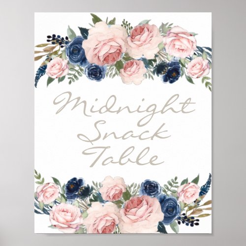 Blush Navy Blue Floral Cookie Midnight Snack Table Poster