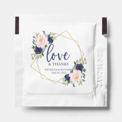 Blush Navy Blue Floral Love And Thanks Wedding Hand Sanitizer Packet