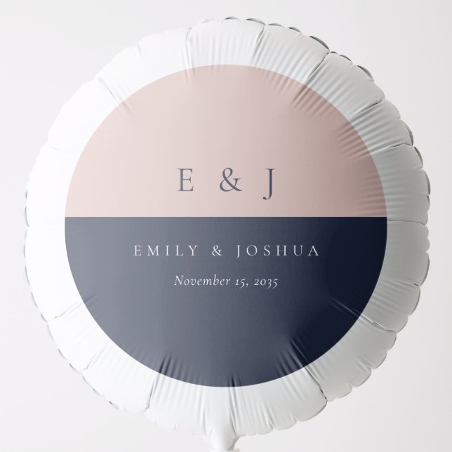 Blush Navy Blue Modern Wedding Balloon (Front)