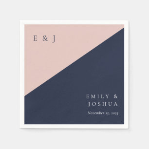 Blush Navy Blue Modern Wedding Napkins