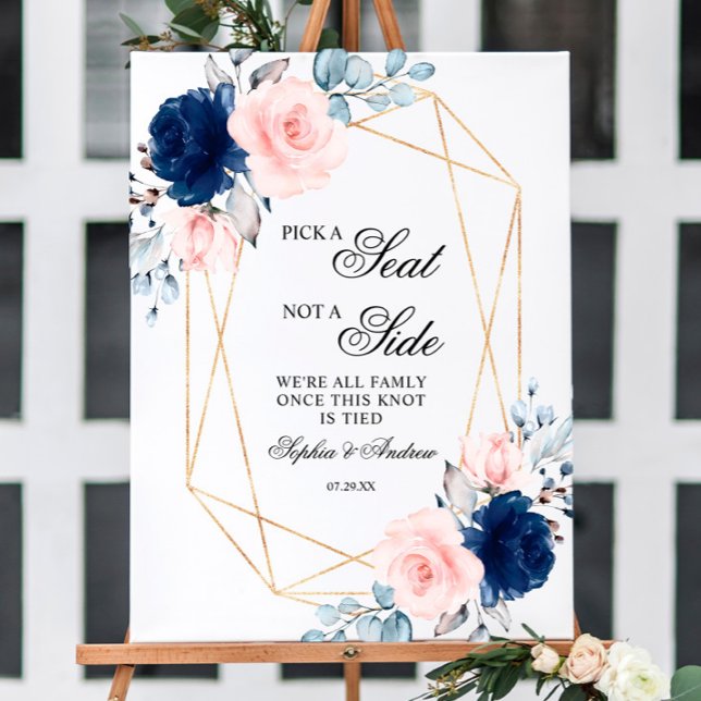 Blush & Navy Blue Pick A Seat Not A Side Wedding Foam Board (Creator Uploaded)