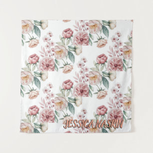 Blush Navy Blue Soft Pastel Pink Floral Tapestry