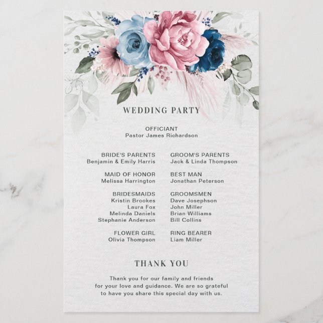 Blush Navy Blue Soft Pastel Pink Wedding Program (Back)