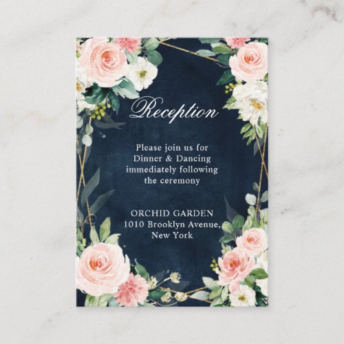 Blush Navy Dusty Blue Floral Geometric Botanical Enclosure Card