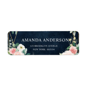 Blush Navy Dusty Blue Floral Geometric Botanical Label
