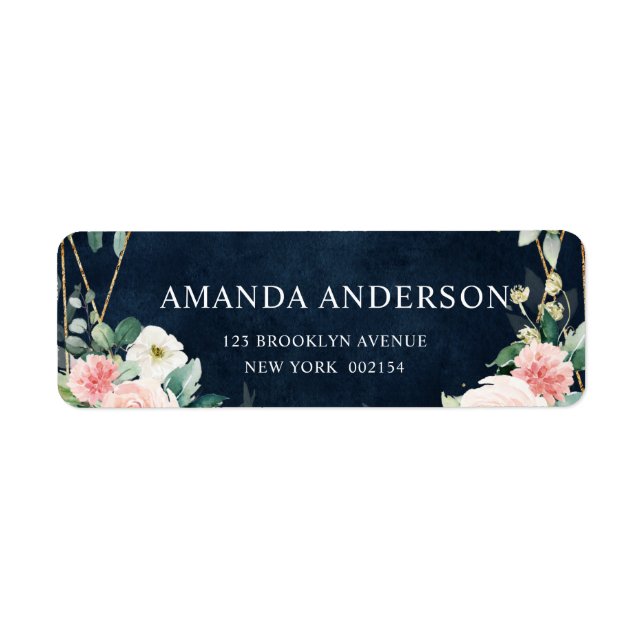 Blush Navy Dusty Blue Floral Geometric Botanical Label (Front)