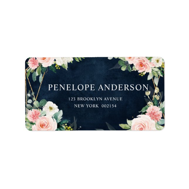 Blush Navy Dusty Blue Floral Geometric Botanical Label (Front)