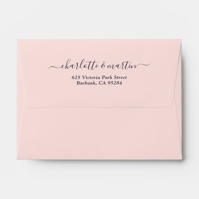 Blush Navy Elegant Return Address Wedding A6 4X6 Envelope (Back (Top Flap))