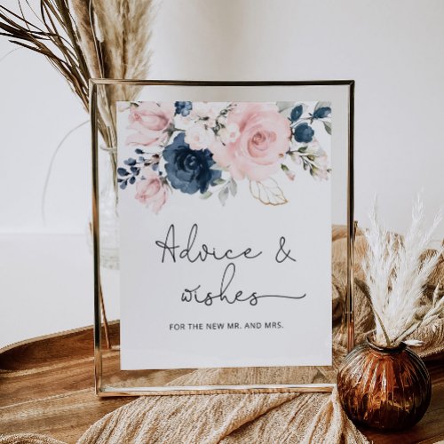 Blush navy floral advice and wishes for Newlyweds  Poster