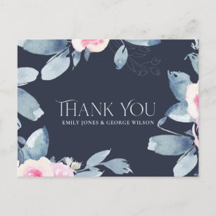 BLUSH NAVY FLORAL ANY YEAR ANNIVERSARY THANK YOU ANNOUNCEMENT POSTCARD