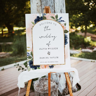 Blush Navy Floral Arch Frame Wedding Welcome Foam Board